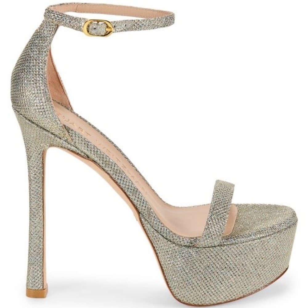 Stewart Weitzman Glittering Silver Platform Heels